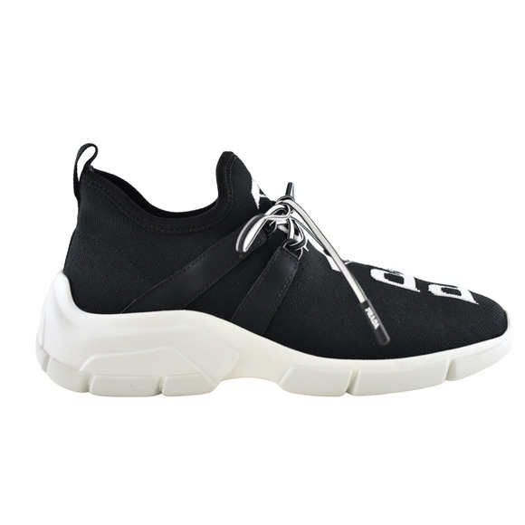 Prada XY Logo Sock Black White Knit Flat Lace Up Tie Pull On Trainer Sneaker 35 - Picture 1 of 12